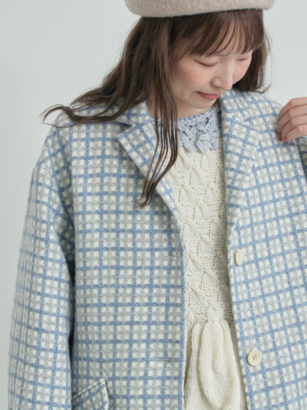 【尾州ウール】フラワー柄ジャカードコート（ベージュ/ブルー/ネイビー）｜TSUHARU by Samansa Mos2（ツハルバイサマンサモスモス）通販