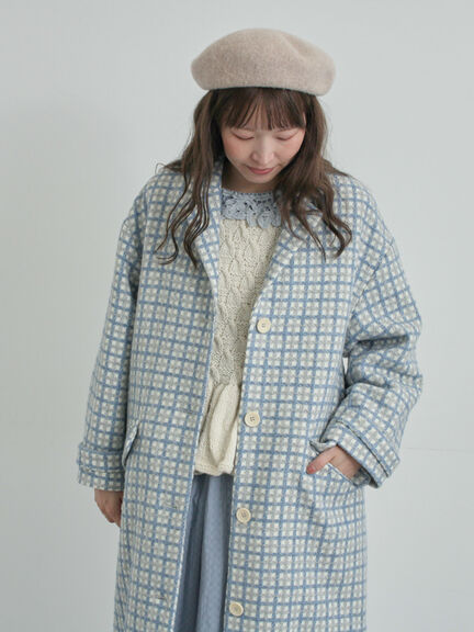 【尾州ウール】フラワー柄ジャカードコート（ベージュ/ブルー/ネイビー）｜TSUHARU by Samansa Mos2（ツハルバイサマンサモスモス）通販