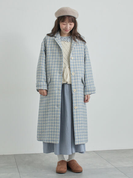 【尾州ウール】フラワー柄ジャカードコート（ベージュ/ブルー/ネイビー）｜TSUHARU by Samansa Mos2（ツハルバイサマンサモスモス）通販