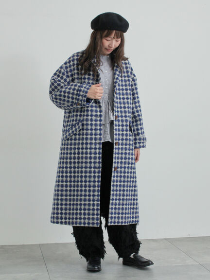 【尾州ウール】フラワー柄ジャカードコート（ベージュ/ブルー/ネイビー）｜TSUHARU by Samansa Mos2（ツハルバイサマンサモスモス）通販