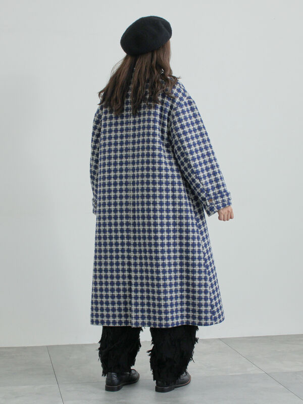 尾州ウール】フラワー柄ジャカードコート（ベージュ/ブルー/ネイビー