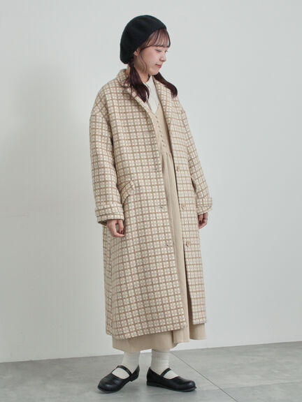 【尾州ウール】フラワー柄ジャカードコート（ベージュ/ブルー/ネイビー）｜TSUHARU by Samansa Mos2（ツハルバイサマンサモスモス）通販