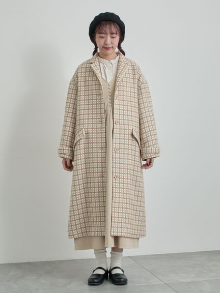 【尾州ウール】フラワー柄ジャカードコート（ベージュ/ブルー/ネイビー）｜TSUHARU by Samansa Mos2（ツハルバイサマンサモスモス）通販