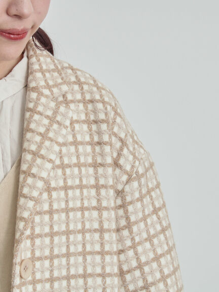 【尾州ウール】フラワー柄ジャカードコート（ベージュ/ブルー/ネイビー）｜TSUHARU by Samansa Mos2（ツハルバイサマンサモスモス）通販