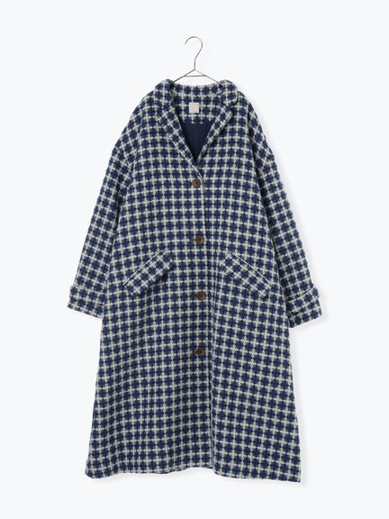 【尾州ウール】フラワー柄ジャカードコート（ベージュ/ブルー/ネイビー）｜TSUHARU by Samansa Mos2（ツハルバイサマンサモスモス）通販