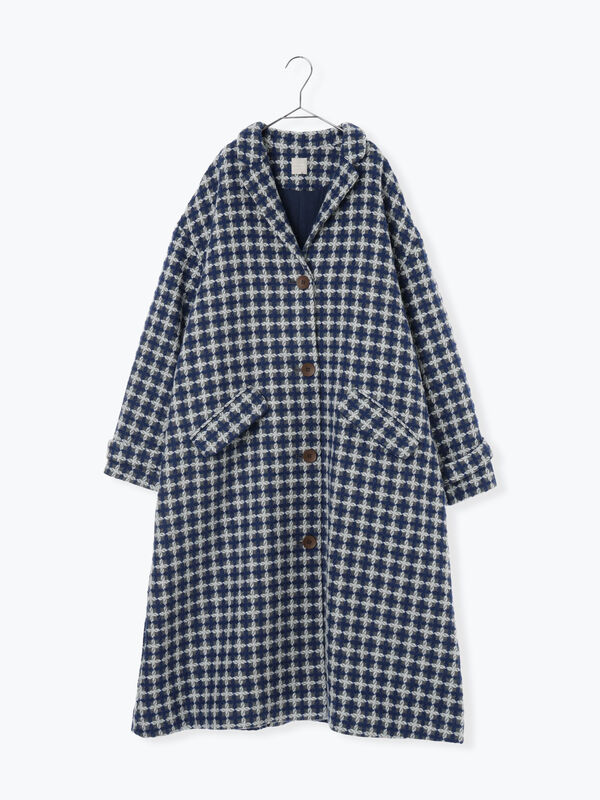 ツハルバイサマンサモスモス　コート　尾州ウールコート　ジャガード 尾州ウール】フラワー柄ジャカードコート（ベージュ/ブルー/ネイビー