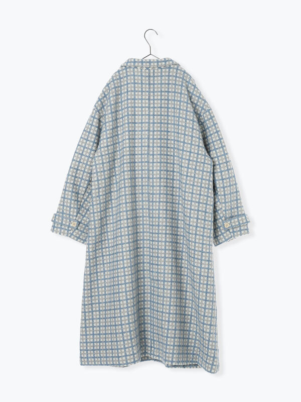 尾州ウール】フラワー柄ジャカードコート（ベージュ/ブルー/ネイビー