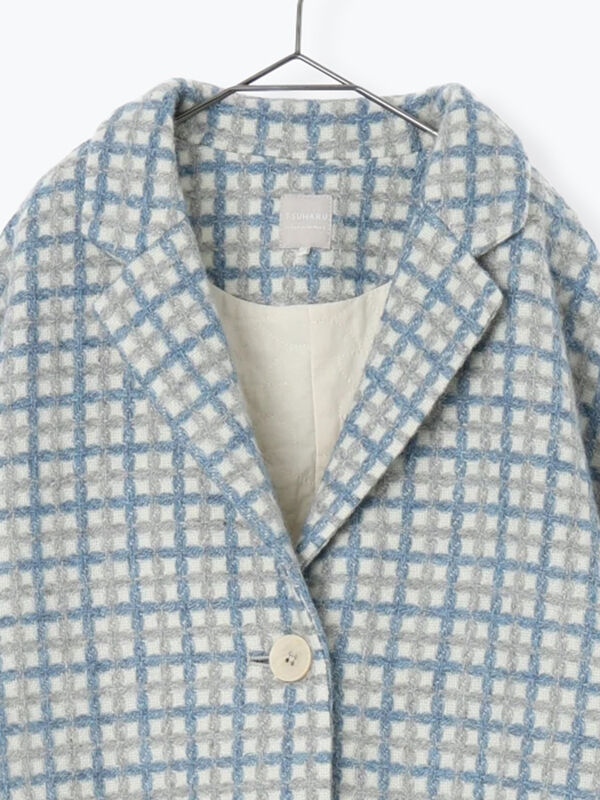 TSUHARU by Samansa Mos2【尾州ウール】 ジャカード柄コート セール】 【尾州ウール】フラワー柄ジャカードコート（ベージュ/ブルー