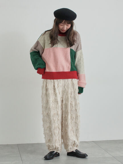 フラワー柄カットジャカードパンツ（ブラック/ベージュ）｜TSUHARU by Samansa Mos2（ツハルバイサマンサモスモス）通販