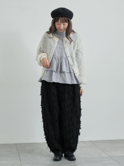 フラワー柄カットジャカードパンツ（ブラック/ベージュ）｜TSUHARU by Samansa Mos2（ツハルバイサマンサモスモス）通販