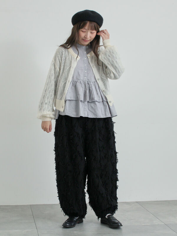 セール】 フラワー柄カットジャカードパンツ（ブラック/ベージュ