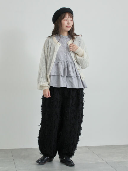 フラワー柄カットジャカードパンツ（ブラック/ベージュ）｜TSUHARU by Samansa Mos2（ツハルバイサマンサモスモス）通販