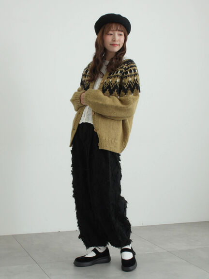 フラワー柄カットジャカードパンツ（ブラック/ベージュ）｜TSUHARU by Samansa Mos2（ツハルバイサマンサモスモス）通販