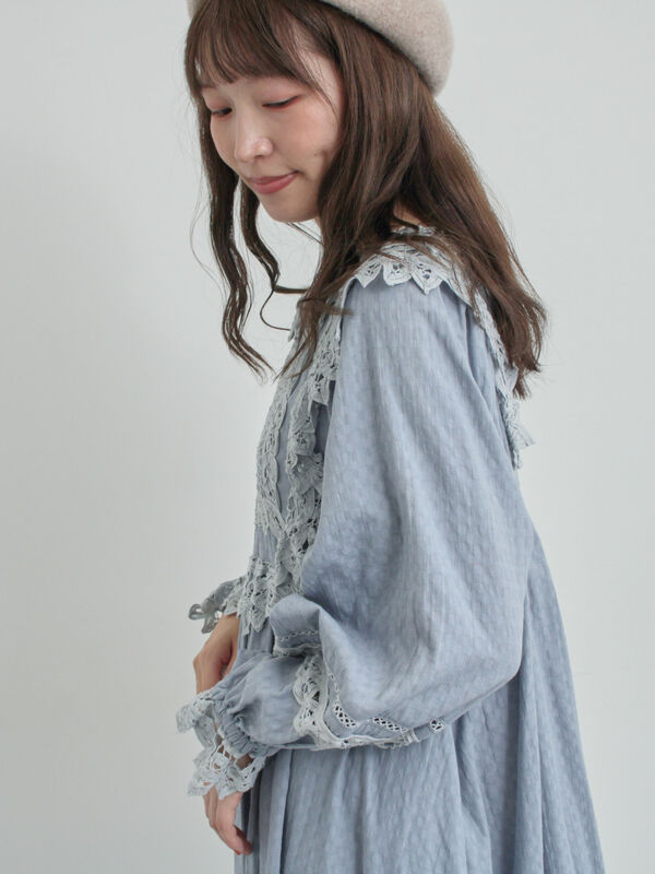 セール】 【WEB限定 Sサイズ】ドビーバテンレースワンピース（オフ