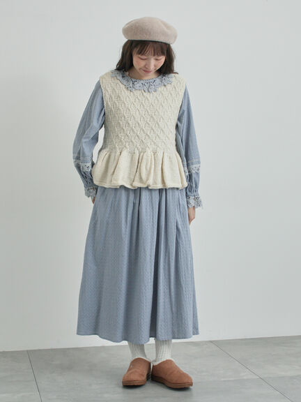 【WEB限定 Sサイズ】ドビーバテンレースワンピース（オフホワイト/ブラック/ブルー）｜TSUHARU by Samansa Mos2（ツハルバイサマンサモスモス）通販