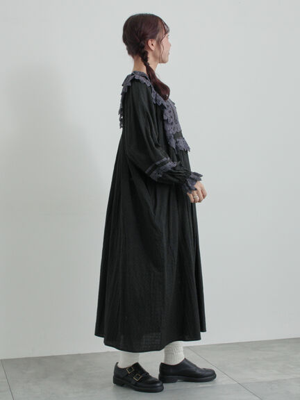 【WEB限定 Sサイズ】ドビーバテンレースワンピース（オフホワイト/ブラック/ブルー）｜TSUHARU by Samansa Mos2（ツハルバイサマンサモスモス）通販