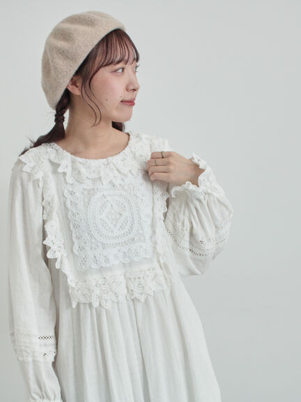 【WEB限定 Sサイズ】ドビーバテンレースワンピース（オフホワイト/ブラック/ブルー）｜TSUHARU by Samansa Mos2（ツハルバイサマンサモスモス）通販