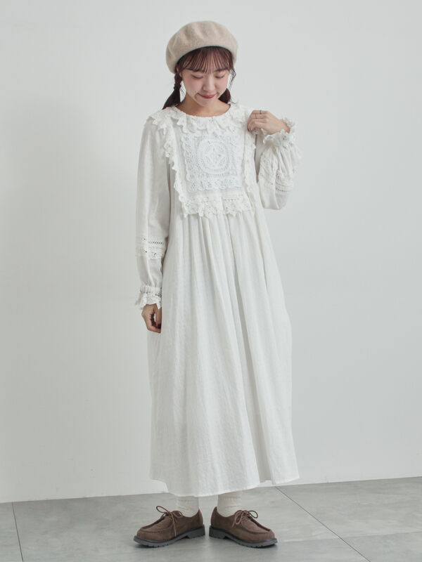 WEB限定 Sサイズ】ドビーバテンレースワンピース（オフホワイト