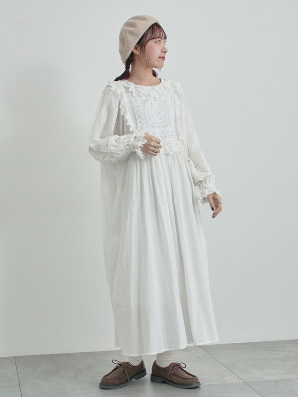 WEB限定 Sサイズ】ドビーバテンレースワンピース（オフホワイト