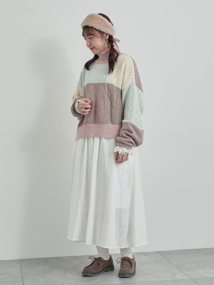 【WEB限定 Sサイズ】ドビーバテンレースワンピース（オフホワイト/ブラック/ブルー）｜TSUHARU by Samansa Mos2（ツハルバイサマンサモスモス）通販