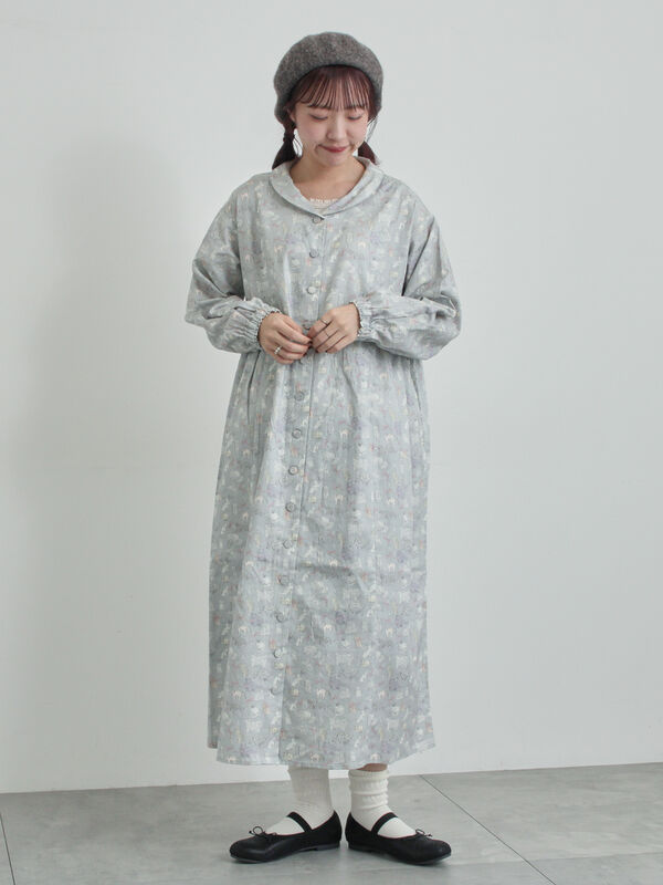 【LIBERTY】Koh & Eito柄ビエラワンピース（ブラック/Ｓグレー）｜TSUHARU by Samansa Mos2（ツハルバイサマンサモスモス）通販