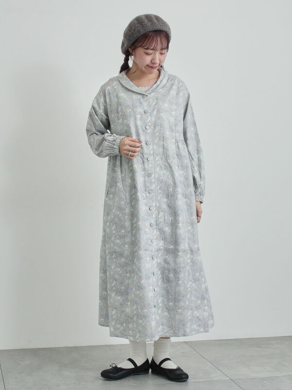 LIBERTY】Koh & Eito柄ビエラワンピース（ブラック/Sグレー