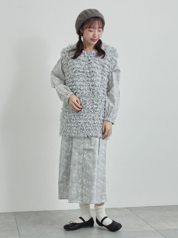 LIBERTY】Koh & Eito柄ビエラワンピース（ブラック/Sグレー