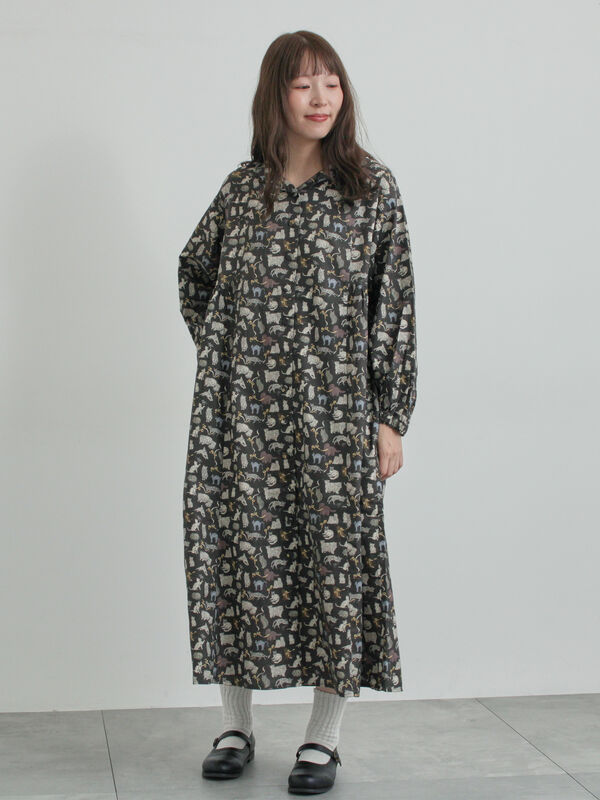 LIBERTY】Koh & Eito柄ビエラワンピース（ブラック/Sグレー