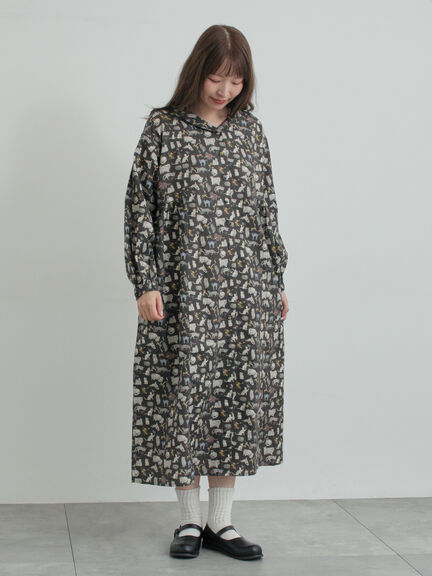 【LIBERTY】Koh & Eito柄ビエラワンピース（ブラック/Ｓグレー）｜TSUHARU by Samansa Mos2（ツハルバイサマンサモスモス）通販