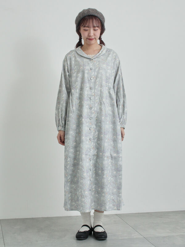 セール】 【LIBERTY】Koh & Eito柄ビエラワンピース（ブラック/S