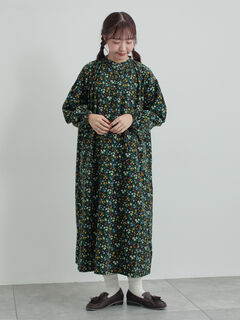 LIBERTY】Forest Wave柄パイピングワンピース（オフホワイト/グレー