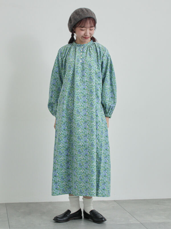 LIBERTY】Maria柄細コールワンピース（ブラック/ブルー/ワンピース