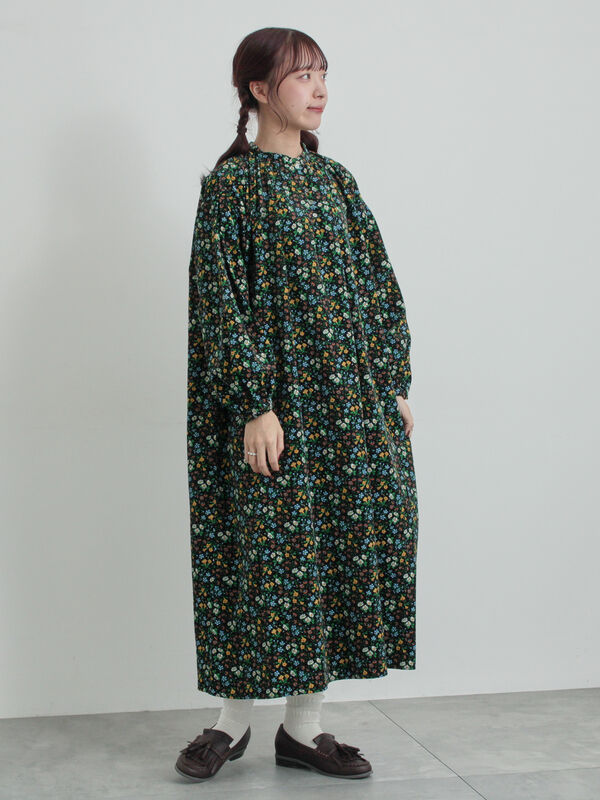 LIBERTY】Maria柄細コールワンピース（ブラック/ブルー/ワンピース