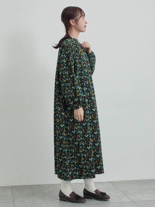 セール】 【LIBERTY】Maria柄細コールワンピース（ブラック/ブルー