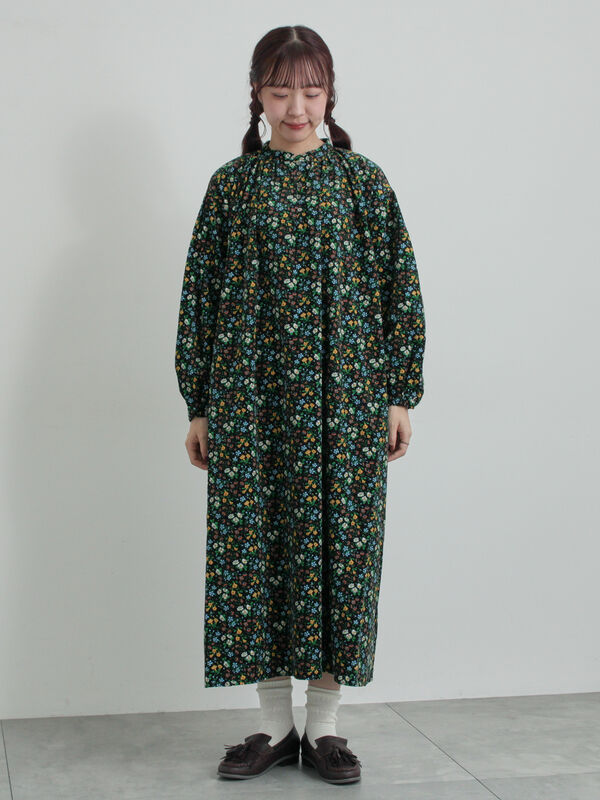 LIBERTY】Maria柄細コールワンピース（ブラック/ブルー/ワンピース