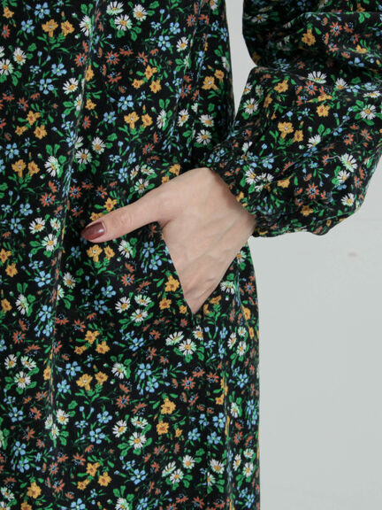 【LIBERTY】Maria柄細コールワンピース（ブラック/ブルー）｜TSUHARU by Samansa Mos2（ツハルバイサマンサモスモス）通販