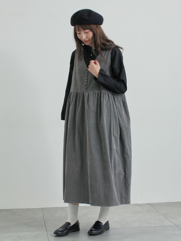 【WEB限定 Sサイズ】コール天ノースリーブワンピース（グレー）｜TSUHARU by Samansa Mos2（ツハルバイサマンサモスモス）通販