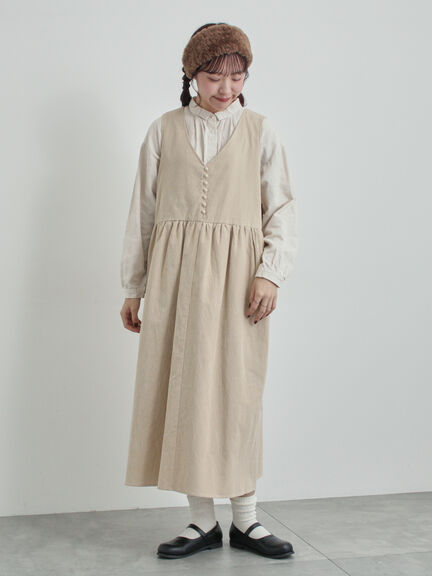 【WEB限定 Sサイズ】コール天ノースリーブワンピース（グレー/ベージュ/ブルー）｜TSUHARU by Samansa Mos2（ツハルバイサマンサモスモス）通販