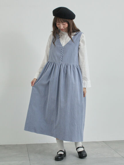 【WEB限定 Sサイズ】コール天ノースリーブワンピース（グレー/ベージュ/ブルー）｜TSUHARU by Samansa Mos2（ツハルバイサマンサモスモス）通販