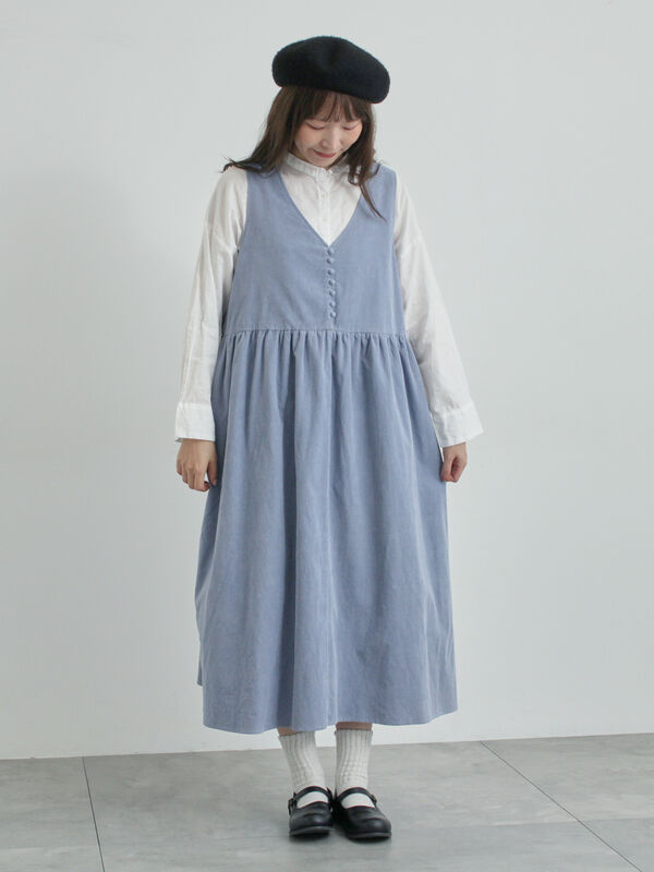 WEB限定 Sサイズ】コール天ノースリーブワンピース（グレー/ベージュ