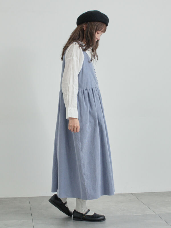 WEB限定 Sサイズ】コール天ノースリーブワンピース（グレー/ベージュ