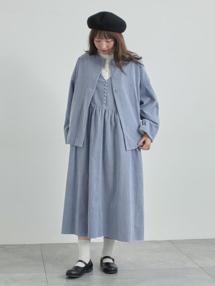 【WEB限定 Sサイズ】コール天ノースリーブワンピース（グレー/ベージュ/ブルー）｜TSUHARU by Samansa Mos2（ツハルバイサマンサモスモス）通販