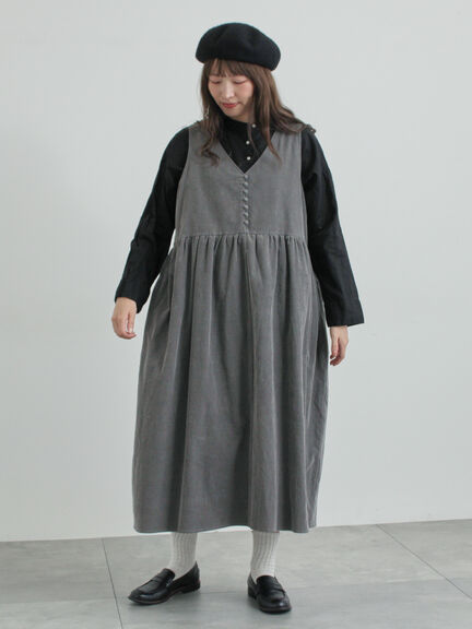【WEB限定 Sサイズ】コール天ノースリーブワンピース（グレー/ベージュ/ブルー）｜TSUHARU by Samansa Mos2（ツハルバイサマンサモスモス）通販