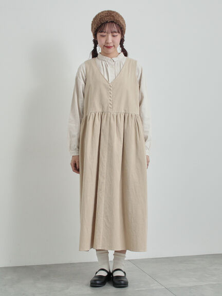 【WEB限定 Sサイズ】コール天ノースリーブワンピース（グレー/ベージュ/ブルー）｜TSUHARU by Samansa Mos2（ツハルバイサマンサモスモス）通販