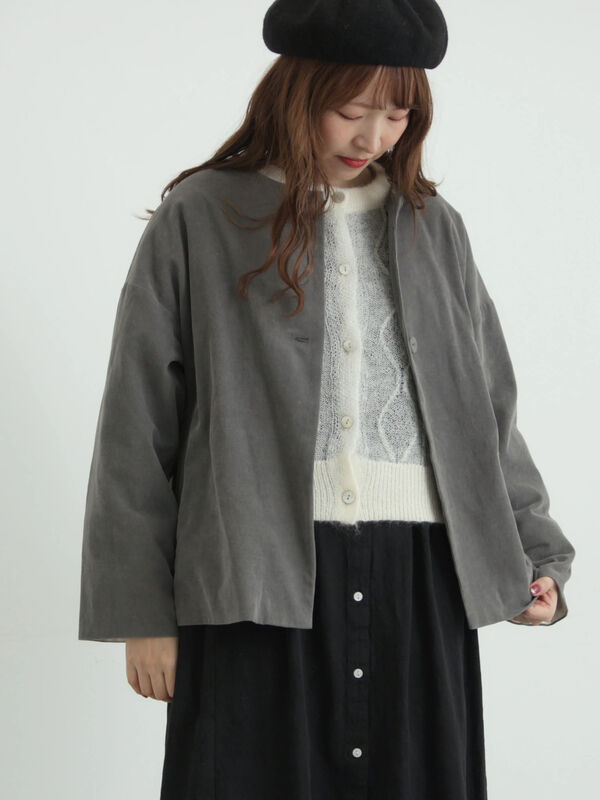セール】 コール天ノーカラージャケット（グレー/ベージュ/ブルー