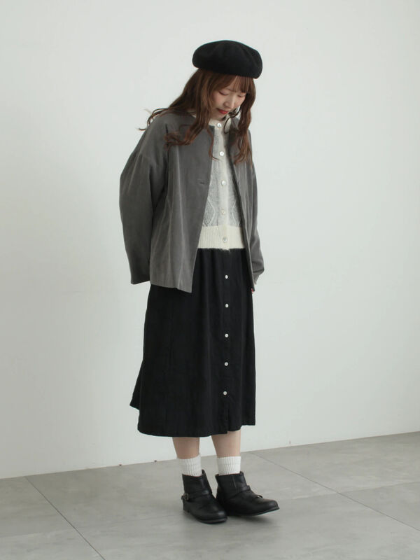 セール】 コール天ノーカラージャケット（グレー/ベージュ/ブルー