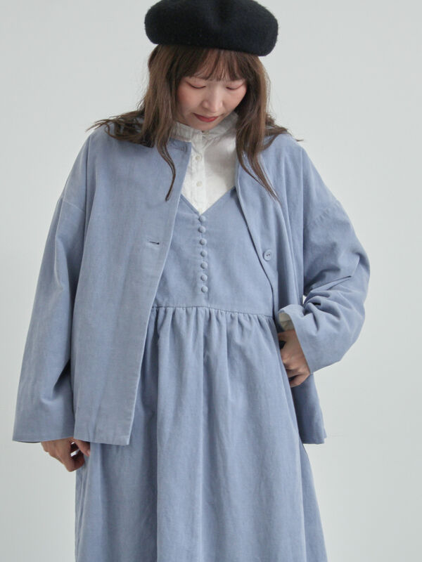 セール】 コール天ノーカラージャケット（グレー/ベージュ/ブルー