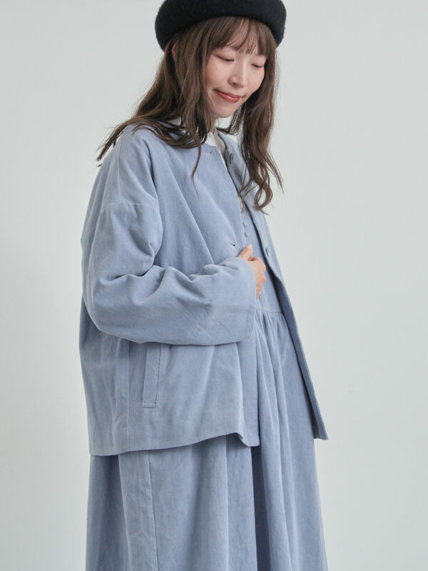 セール】 コール天ノーカラージャケット（グレー/ベージュ/ブルー