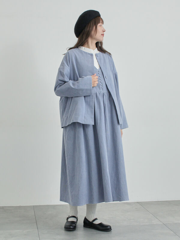 セール】 コール天ノーカラージャケット（グレー/ベージュ/ブルー