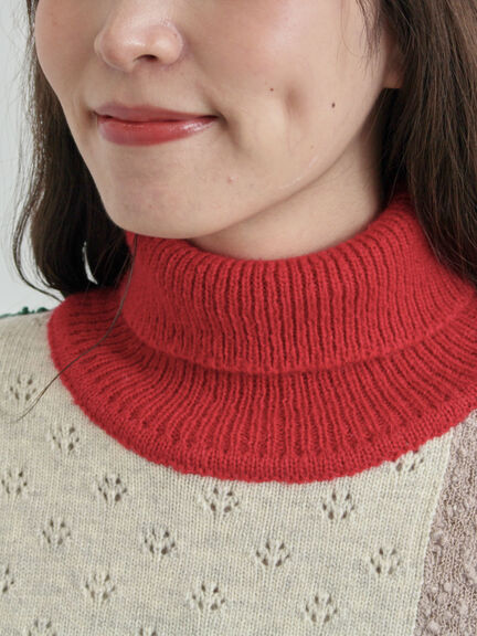 パッチワークスタンドカラーニット（ピンク/レッド）｜TSUHARU by Samansa Mos2（ツハルバイサマンサモスモス）通販